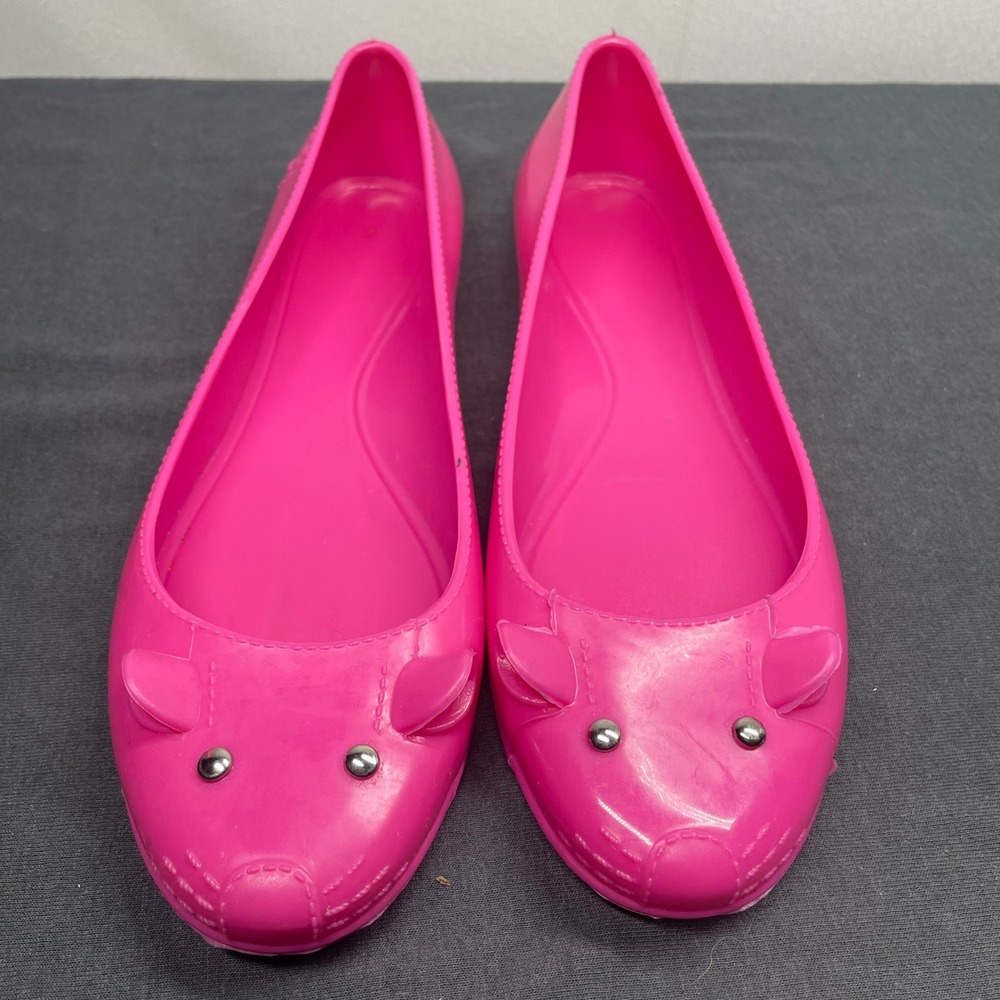 Hot Pink Women Jelly Ballet Flats Rubber Mouse Face Size 8 Y2K Kitsch Novelty